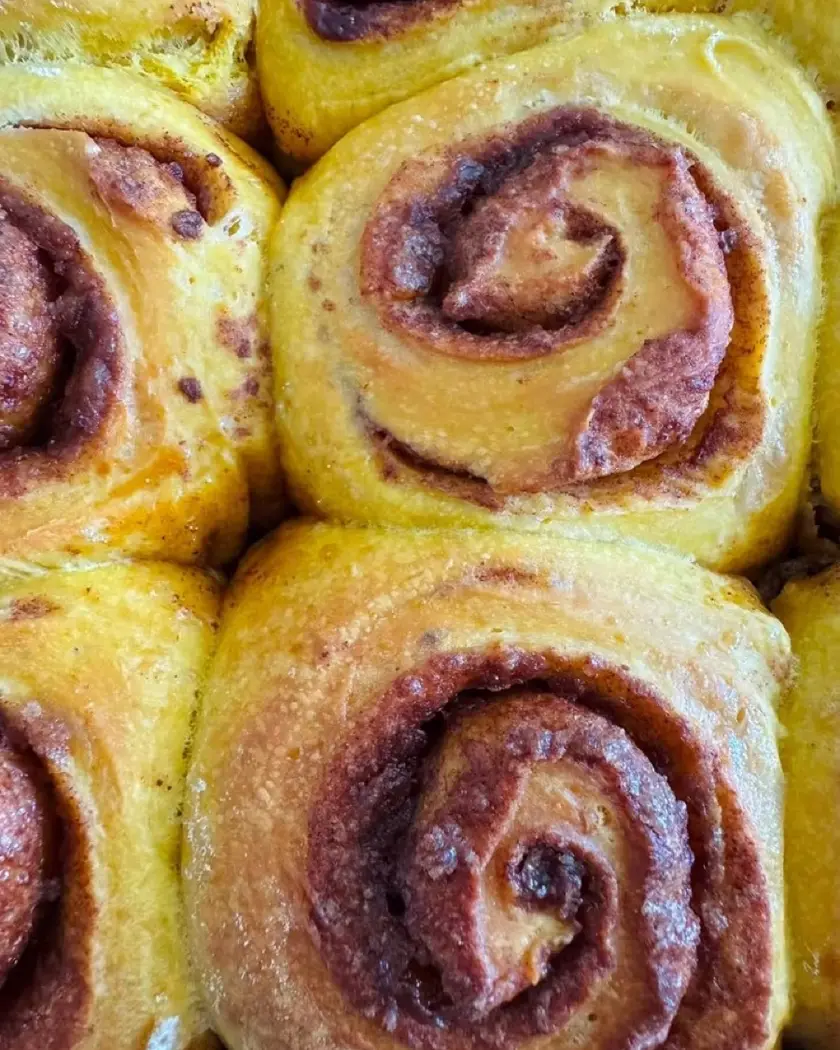 Pumpkin sourdough cinnamon rolls, close up